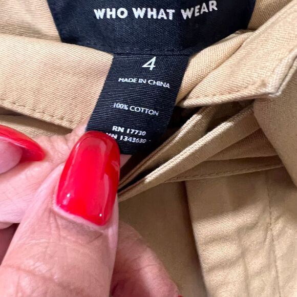 Who What Wear Khaki Wide Leg Belted Trousers Cotton‎ Pants Size 4 - Picture 7 of 8